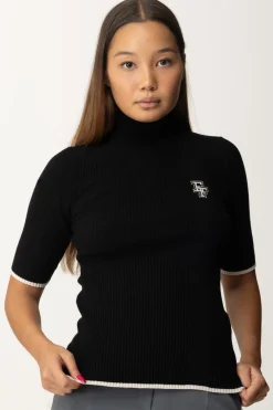 Elisabetta Franchi T-shirt Dolcevita In Maglia con LogoNERO/BURRO