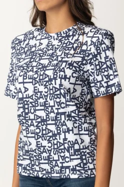 Elisabetta Franchi T-shirt con Logo Lettering PiccoloGESSO/NAVY
