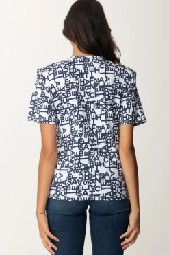 Elisabetta Franchi T-shirt con Logo Lettering PiccoloGESSO/NAVY