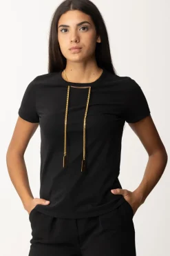 Elisabetta Franchi T-shirt In Jersey con CollanaNERO