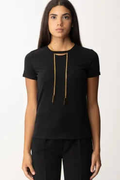 Elisabetta Franchi T-shirt In Jersey con CollanaNERO
