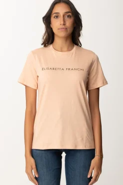 Elisabetta Franchi T-shirt con Logo In StrassPEACH ROSE
