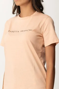 Elisabetta Franchi T-shirt con Logo In StrassPEACH ROSE