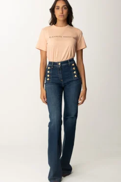 Elisabetta Franchi T-shirt con Logo In StrassPEACH ROSE