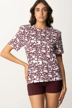 Elisabetta Franchi T-shirt con Logo Lettering PiccoloGESSO/ROUGE NOIR