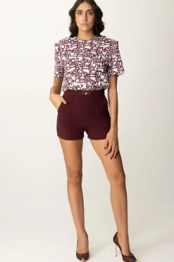 Elisabetta Franchi T-shirt con Logo Lettering PiccoloGESSO/ROUGE NOIR