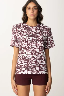 Elisabetta Franchi T-shirt con Logo Lettering PiccoloGESSO/ROUGE NOIR