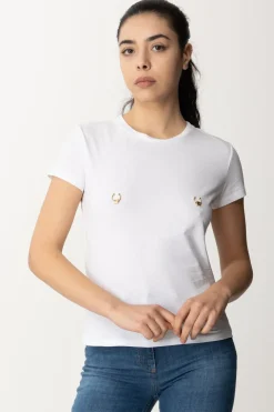 Elisabetta Franchi T-shirt con Piercing e CharmsGESSO