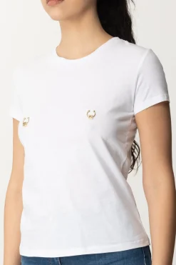 Elisabetta Franchi T-shirt con Piercing e CharmsGESSO