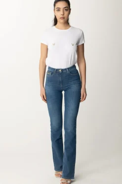 Elisabetta Franchi T-shirt con Piercing e CharmsGESSO