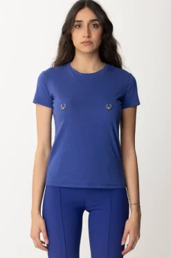 Elisabetta Franchi T-shirt con Piercing e CharmsBLUE INDACO