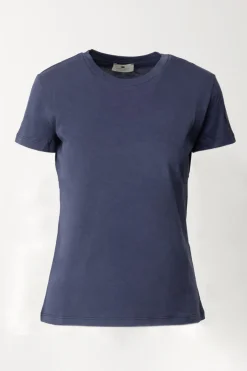 Elisabetta Franchi T-shirt con Ricamo Logo Sulla ManicaNAVY