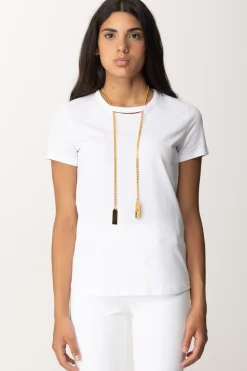 Elisabetta Franchi T-shirt In Jersey con CollanaGESSO