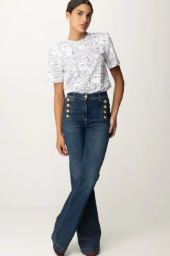 Elisabetta Franchi T-shirt Stampa LetteringGESSO/NERO