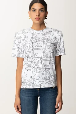 Elisabetta Franchi T-shirt Stampa LetteringGESSO/NERO
