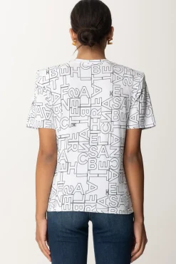 Elisabetta Franchi T-shirt Stampa LetteringGESSO/NERO