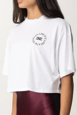 Elisabetta Franchi T-shirt Cropped con Stampa LogoGESSO