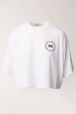 Elisabetta Franchi T-shirt Cropped con Stampa LogoGESSO