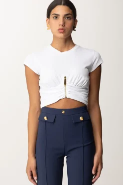 Elisabetta Franchi T-shirt Crop con ZipGESSO