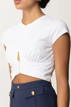 Elisabetta Franchi T-shirt Crop con ZipGESSO
