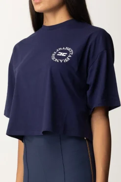 Elisabetta Franchi T-shirt Cropped con Stampa LogoNAVY