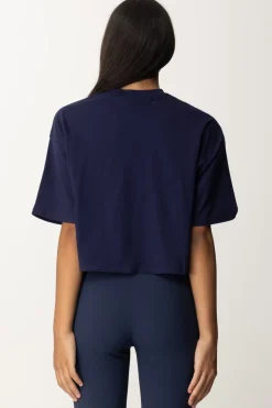 Elisabetta Franchi T-shirt Cropped con Stampa LogoNAVY
