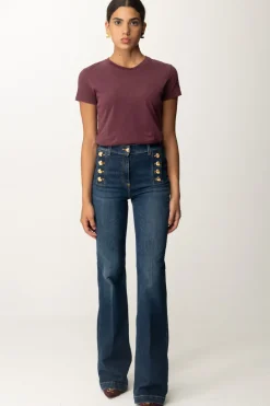 Elisabetta Franchi T-shirt con Ricamo Logo Sulla ManicaROUGE NOIR