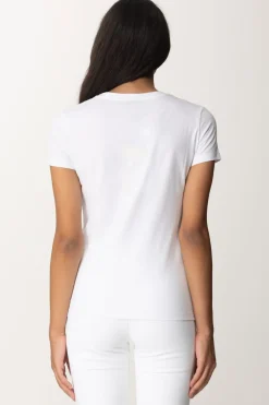 Elisabetta Franchi T-shirt con Ricamo Logo Sulla ManicaGESSO