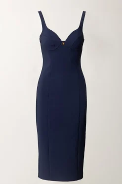 Elisabetta Franchi Tubino Stretch Taglio Coppe e CharmNAVY