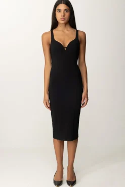 Elisabetta Franchi Tubino Stretch Taglio Coppe e CharmNERO