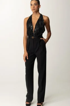 Elisabetta Franchi Tuta con Cintura e Top RicamatoNERO