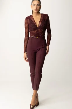 Elisabetta Franchi Tuta Combinata In Tulle Flock Disegno DiagonaleROUGE NOIR