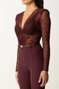 Elisabetta Franchi Tuta Combinata In Tulle Flock Disegno DiagonaleROUGE NOIR