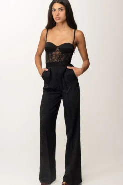 Elisabetta Franchi Tuta con Bustier e Palazzo In Tulle JaquardNERO
