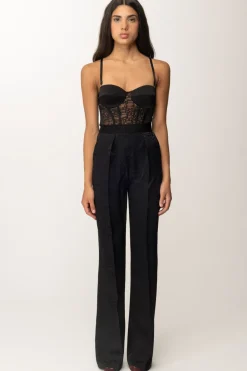 Elisabetta Franchi Tuta con Bustier e Palazzo In Tulle JaquardNERO