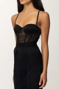 Elisabetta Franchi Tuta con Bustier e Palazzo In Tulle JaquardNERO