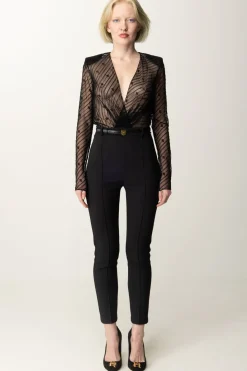 Elisabetta Franchi Tuta Combinata In Tulle Flock Disegno DiagonaleNERO