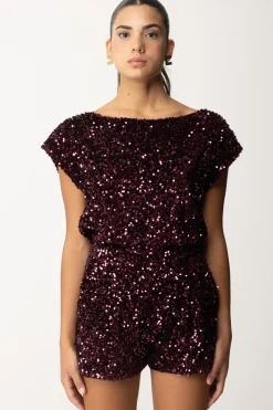 Elisabetta Franchi Tuta Corta In Ciniglia Ricamata con PaillettesROUGE NOIR