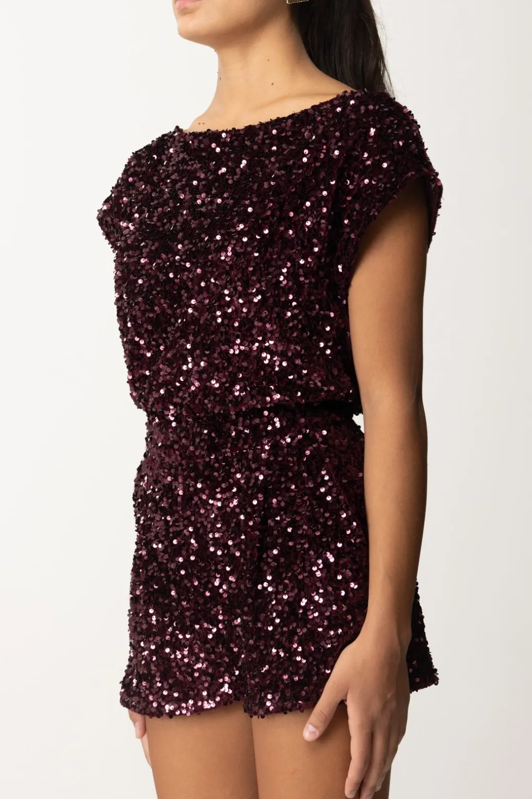 Elisabetta Franchi Tuta Corta In Ciniglia Ricamata con PaillettesROUGE NOIR