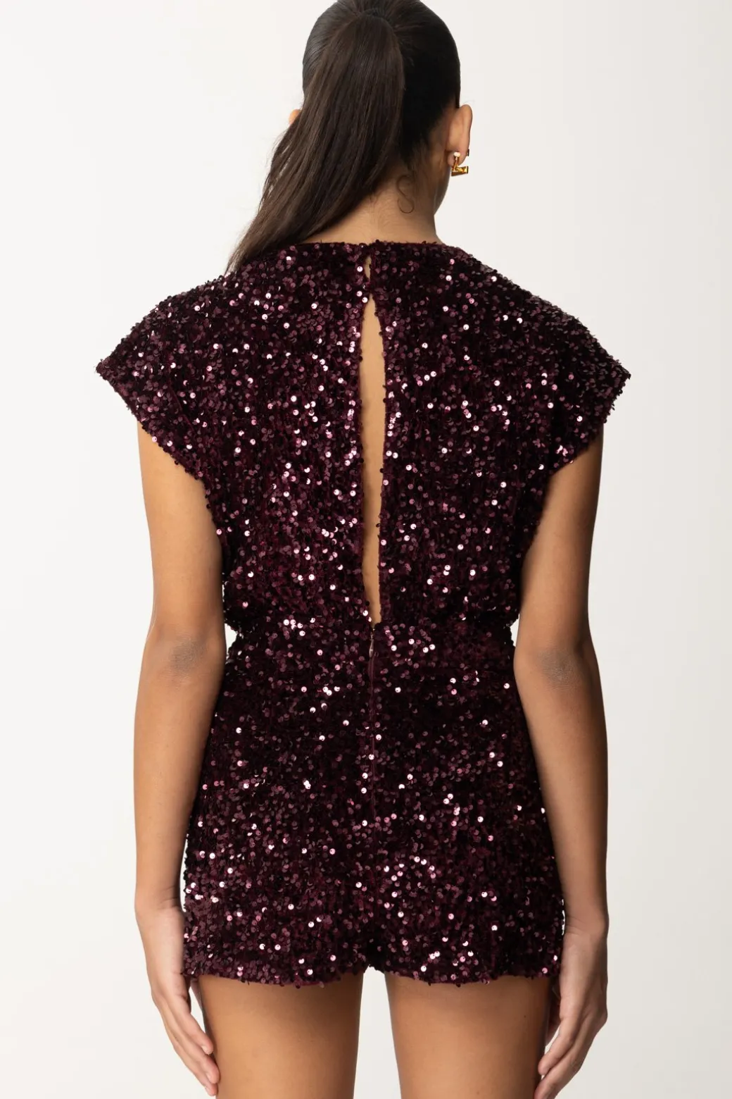 Elisabetta Franchi Tuta Corta In Ciniglia Ricamata con PaillettesROUGE NOIR