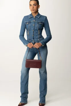 Elisabetta Franchi Tuta In Jeans a Zampa con ZipBLUE DENIM