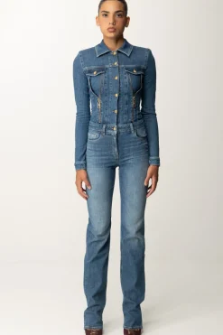 Elisabetta Franchi Tuta In Jeans a Zampa con ZipBLUE DENIM