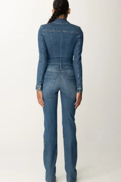 Elisabetta Franchi Tuta In Jeans a Zampa con ZipBLUE DENIM