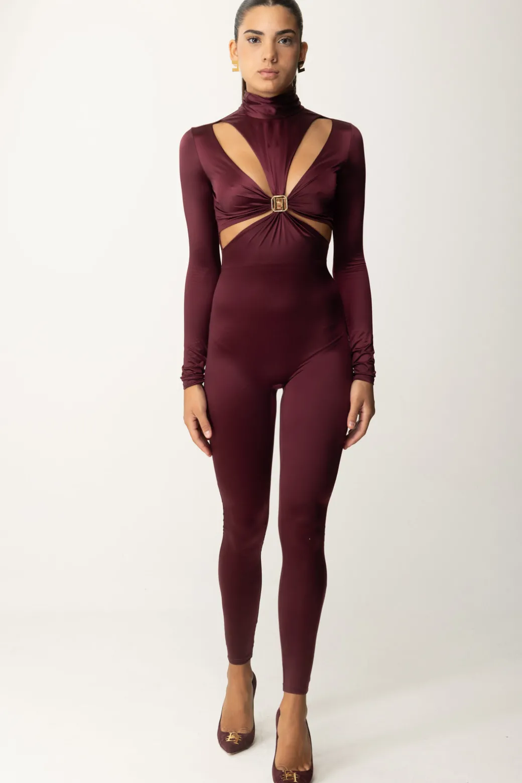 Elisabetta Franchi Tuta In Lycra con Motivo Cut-out e LogoROUGE NOIR
