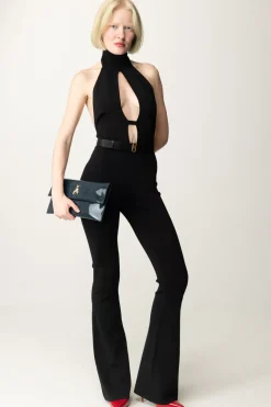 Elisabetta Franchi Tuta In Viscosa Lucida con CinturaNERO