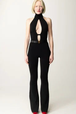 Elisabetta Franchi Tuta In Viscosa Lucida con CinturaNERO