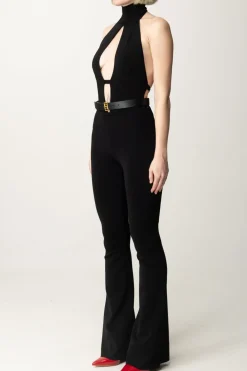Elisabetta Franchi Tuta In Viscosa Lucida con CinturaNERO