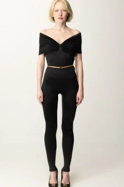 Elisabetta Franchi Tuta In Lycra con Cintura e Inserto LurexNERO
