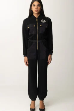 Elisabetta Franchi Tuta In Felpa con Tasconi In NylonNERO