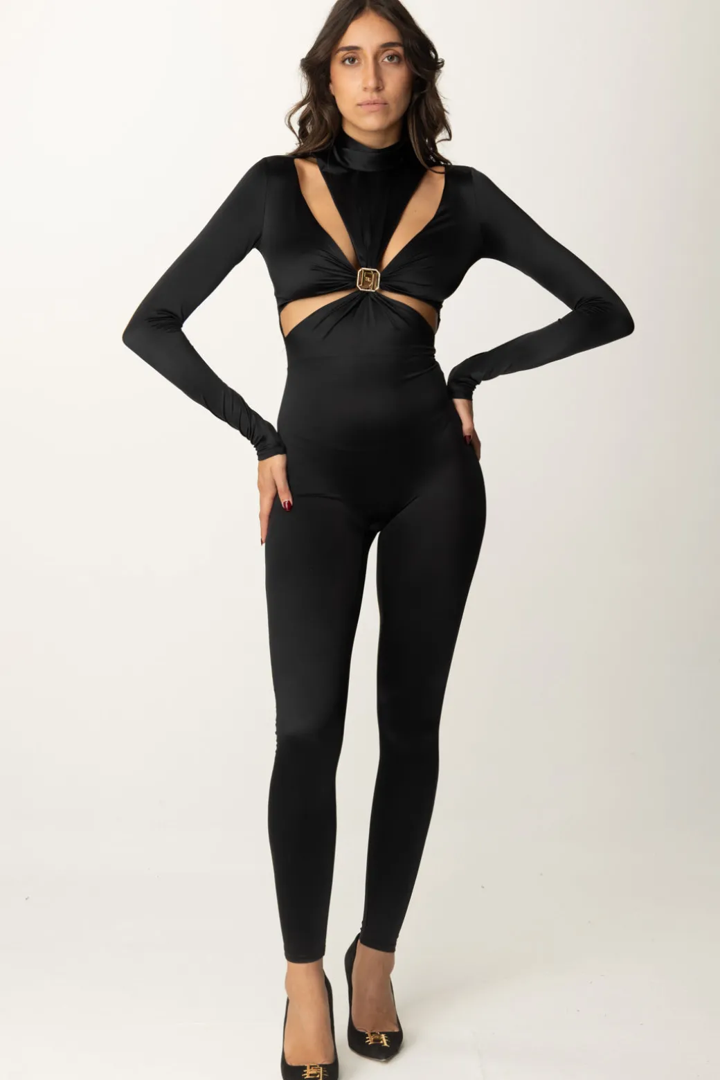 Elisabetta Franchi Tuta In Lycra con Motivo Cut-out e LogoNERO